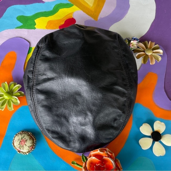 Vintage 60s Leather Newsboy Cap Biker Betty Boop Style Genuine Leather Large - Picture 5 of 8